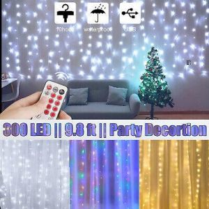 300 LED Curtain Fairy String Lights / Sheer Voile Window Party Wedding w/ Remote