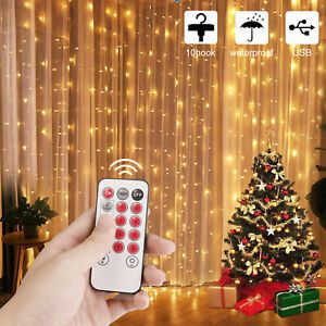 LÉ Shop Electronics  300 LED Curtain Fairy String Lights / Sheer Voile Window Party Wedding w/ Remote